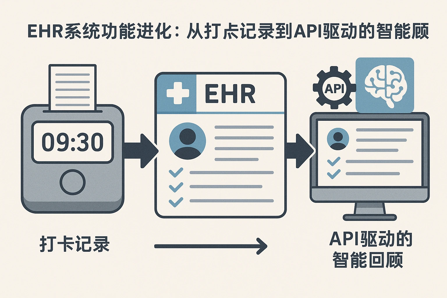 EHR系统功能进化：从打卡记录到API驱动的智能回顾