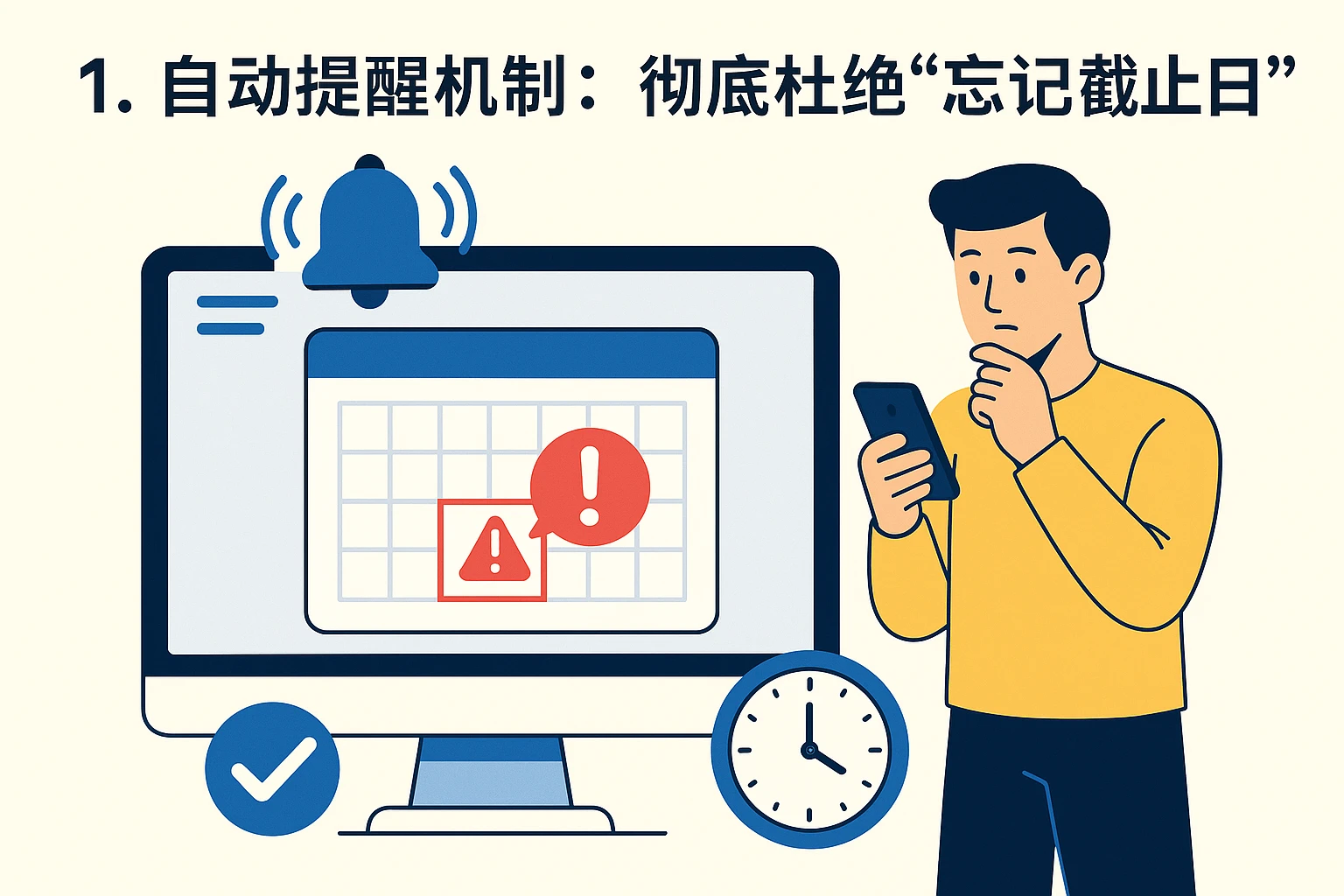 1. 自动提醒机制：彻底杜绝“忘记截止日”