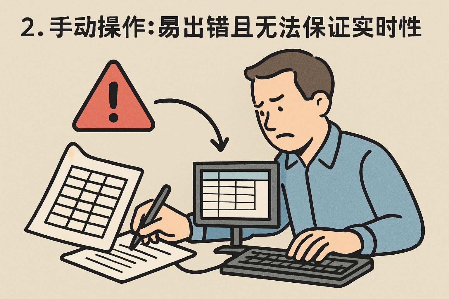 2. 手动操作：易出错且无法保证实时性