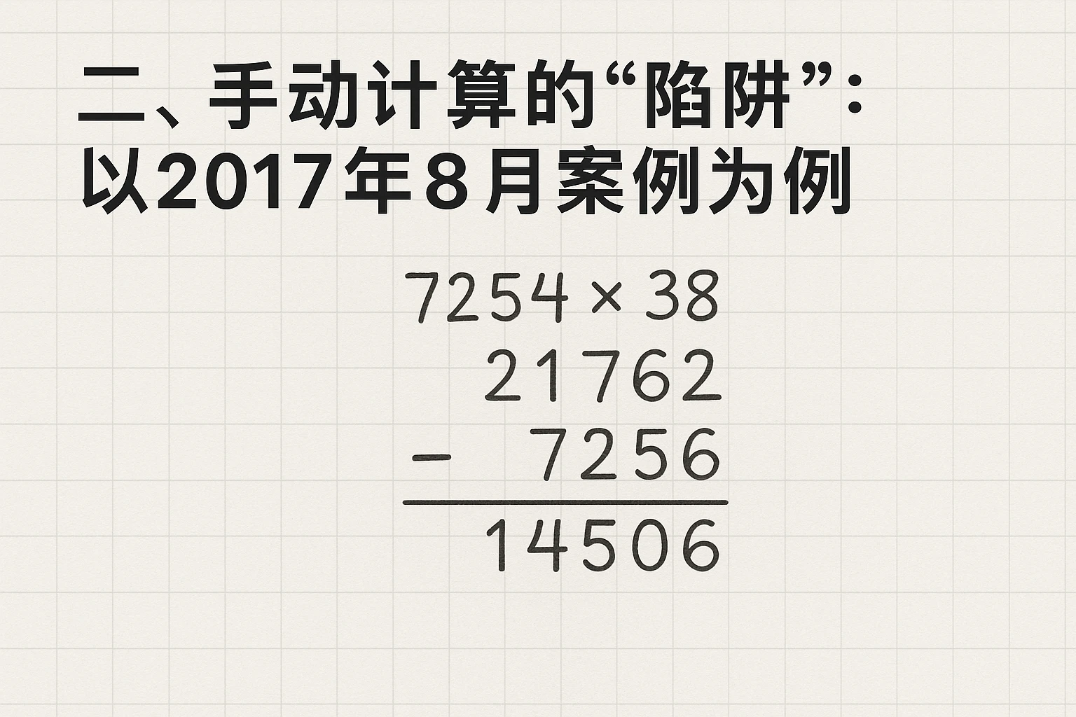 二、手动计算的“陷阱”：以2017年8月案例为例