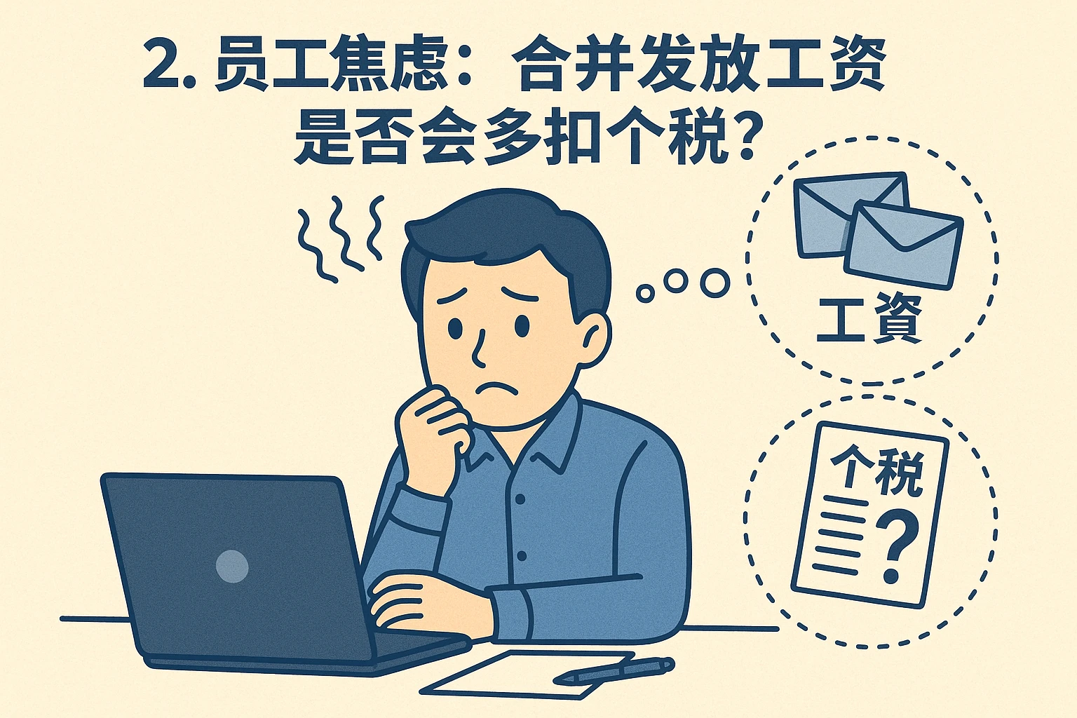2. 员工焦虑：合并发放工资是否会多扣个税？