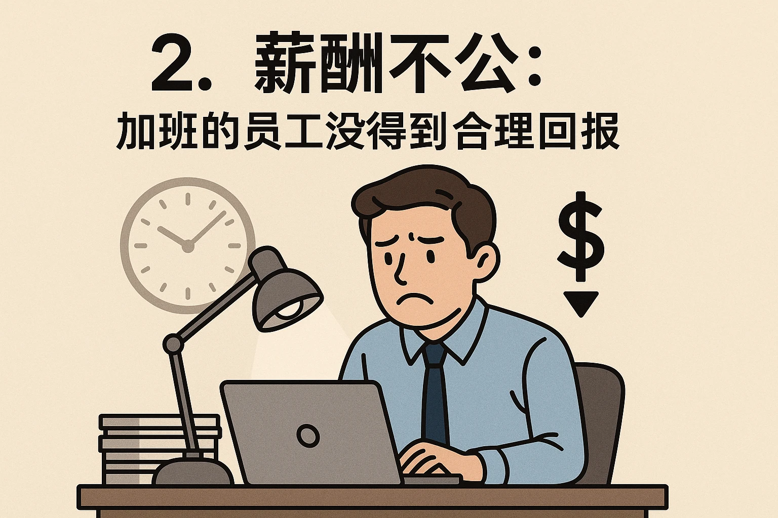 2. 薪酬不公：加班的员工没得到合理回报