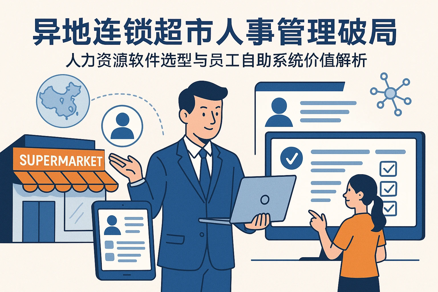 异地连锁超市人事管理破局：人力资源软件选型与员工自助系统价值解析