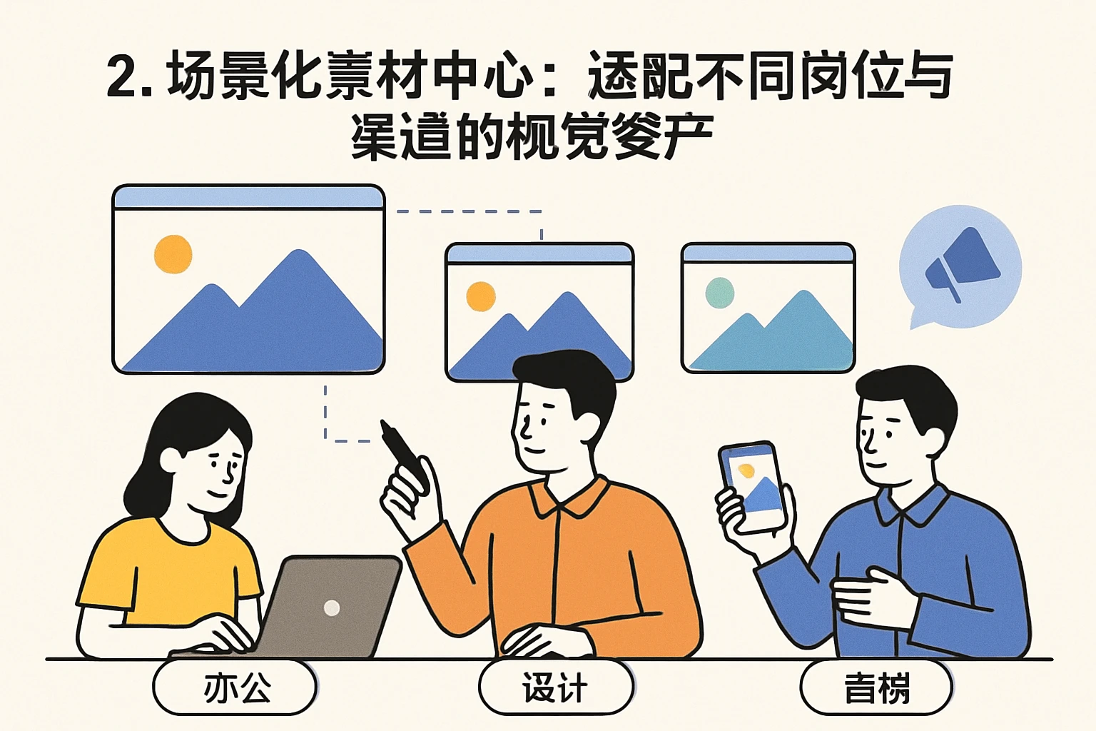 2. 场景化素材中心：适配不同岗位与渠道的视觉资产
