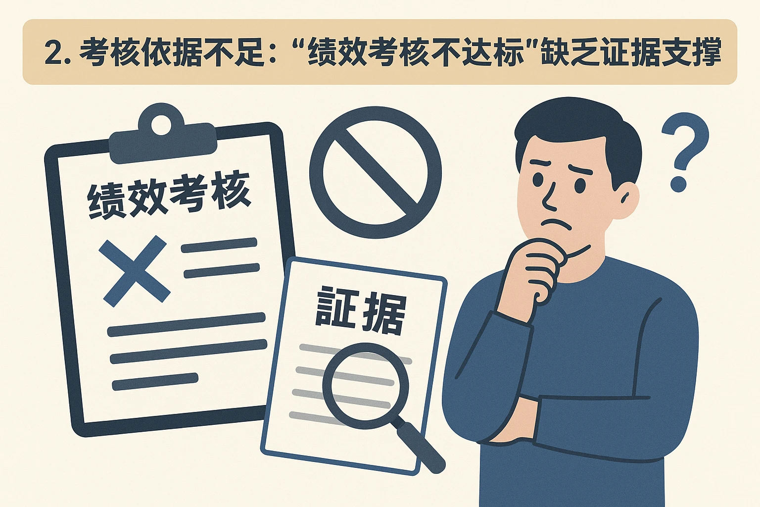 2. 考核依据不足：“绩效考核不达标”缺乏证据支撑