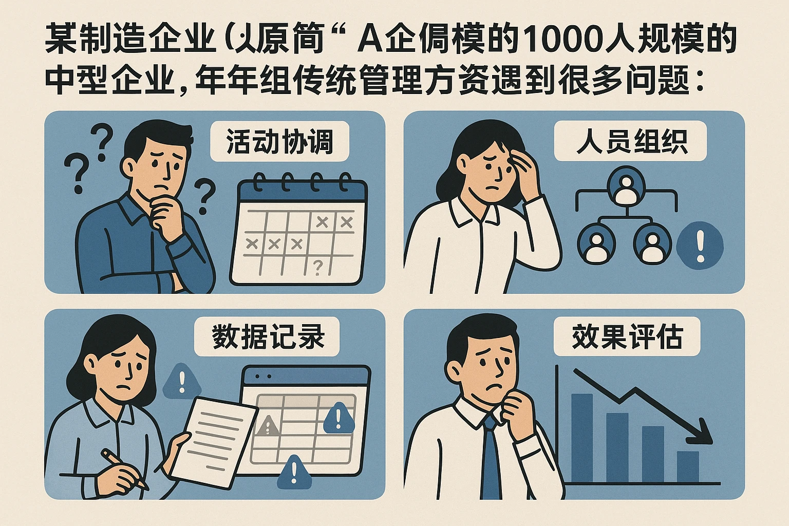 某制造企业（以下简称“A企业”）是1000人规模的中型企业，每年组织员工参与慈善。过去用传统方式管理，遇到很多问题：