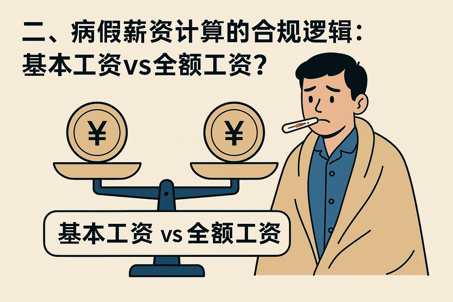 二、病假薪资计算的合规逻辑：基本工资vs全额工资？