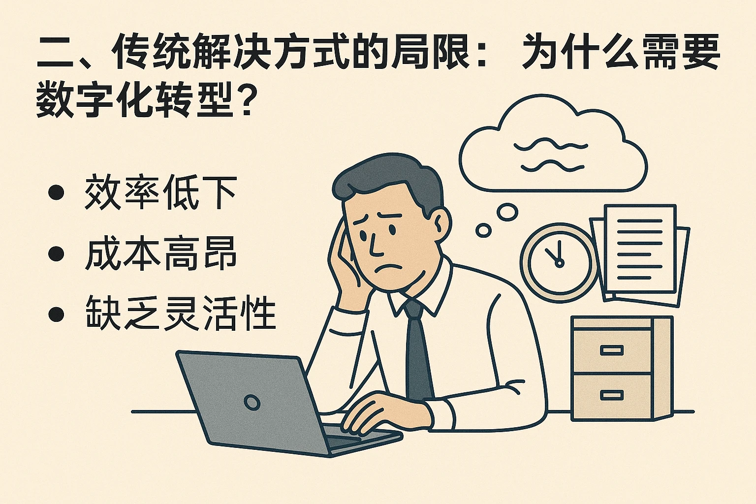 二、传统解决方式的局限：为什么需要数字化转型？