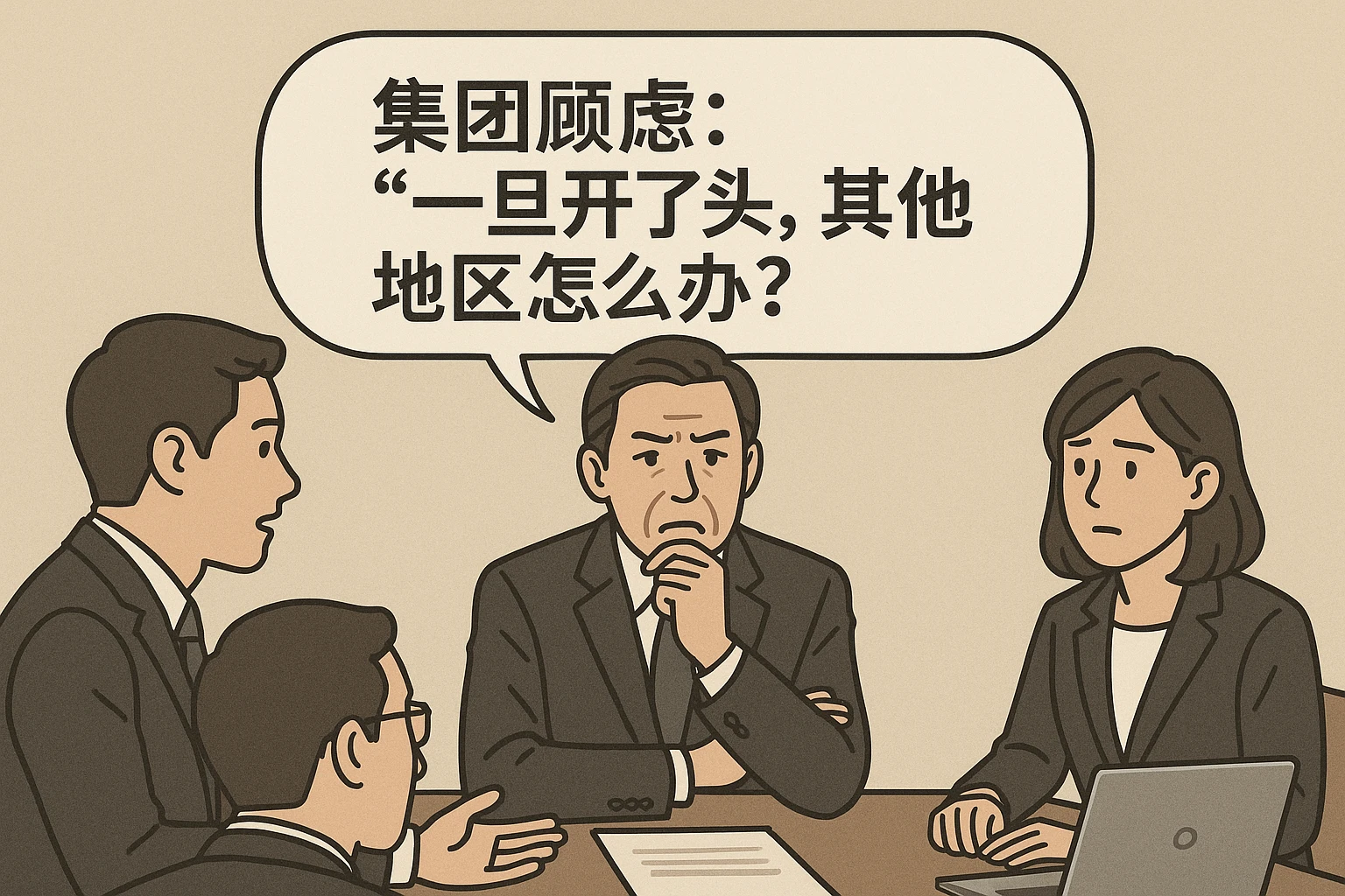 2. 集团顾虑：“一旦开了头，其他地区怎么办？”