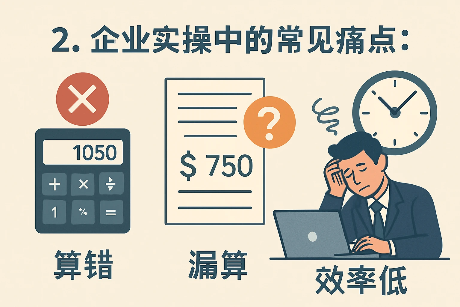 2. 企业实操中的常见痛点：算错、漏算、效率低