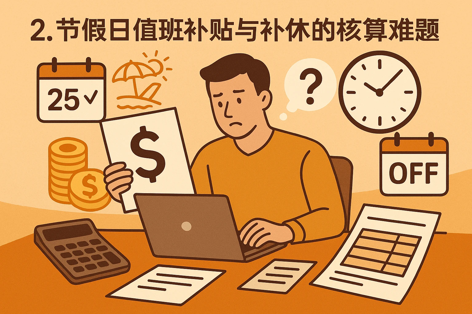 2. 节假日值班补贴与补休的核算难题