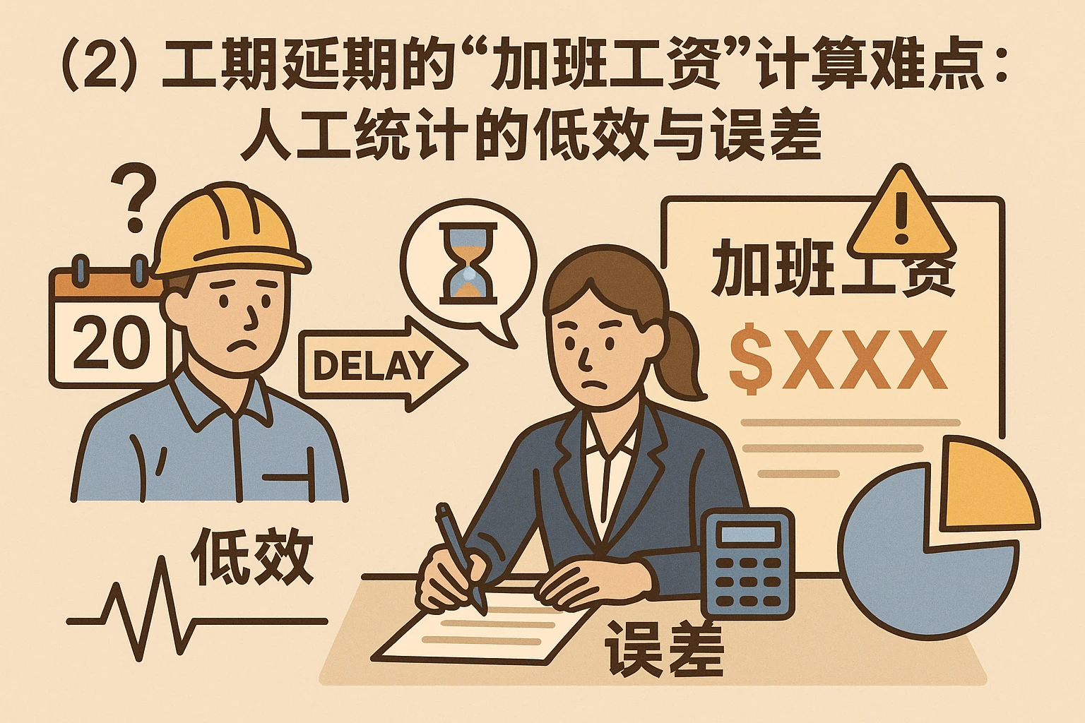 （2）工期延期的“加班工资”计算难点：人工统计的低效与误差