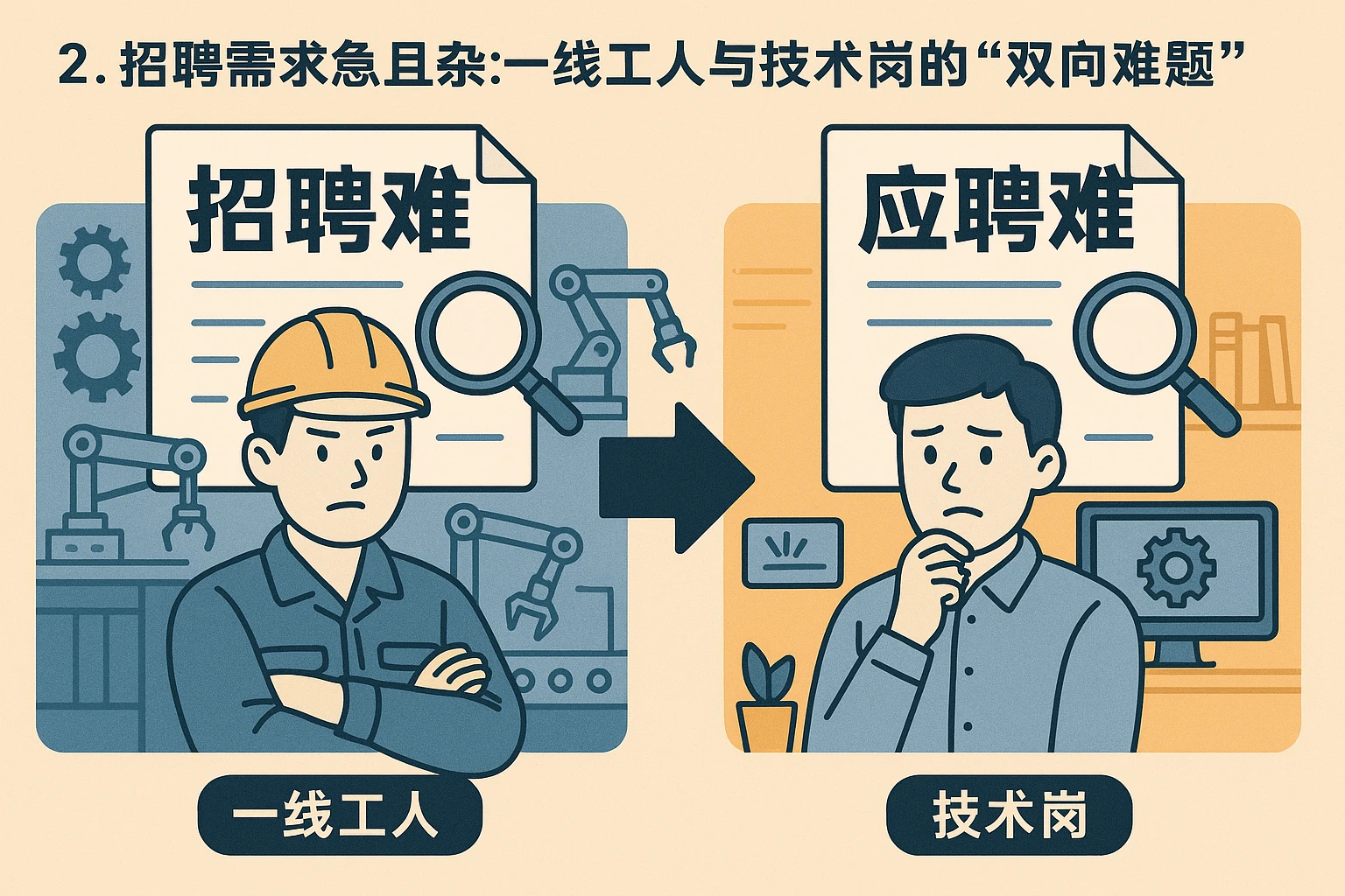 2. 招聘需求急且杂：一线工人与技术岗的“双向难题”