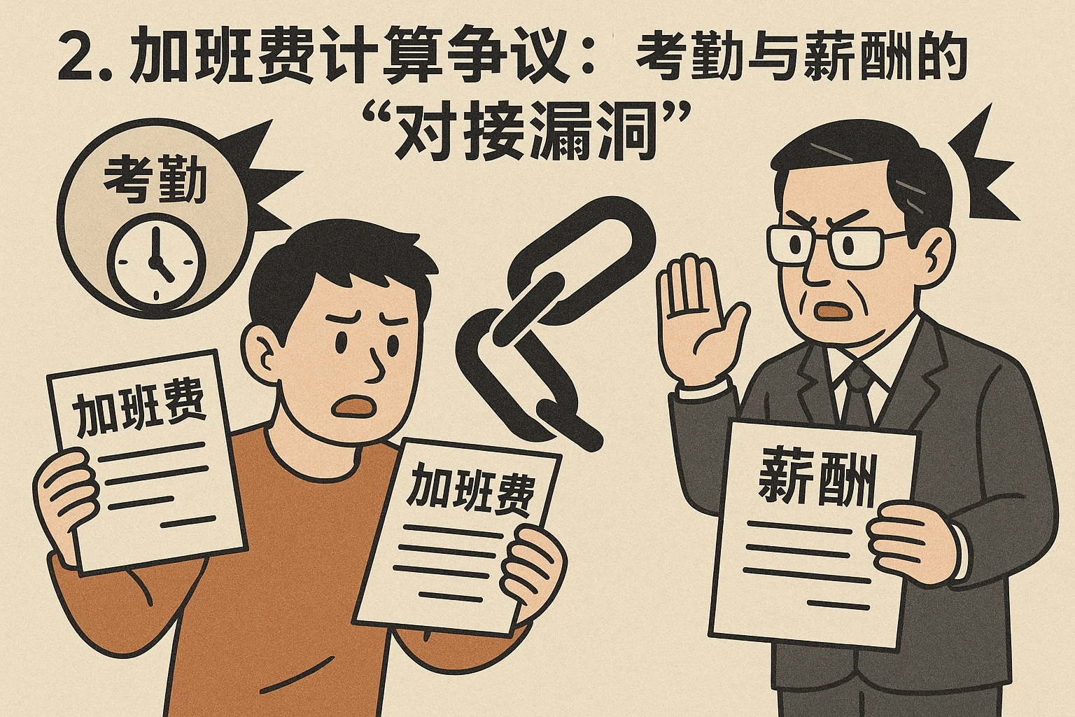 2. 加班费计算争议：考勤与薪酬的“对接漏洞”