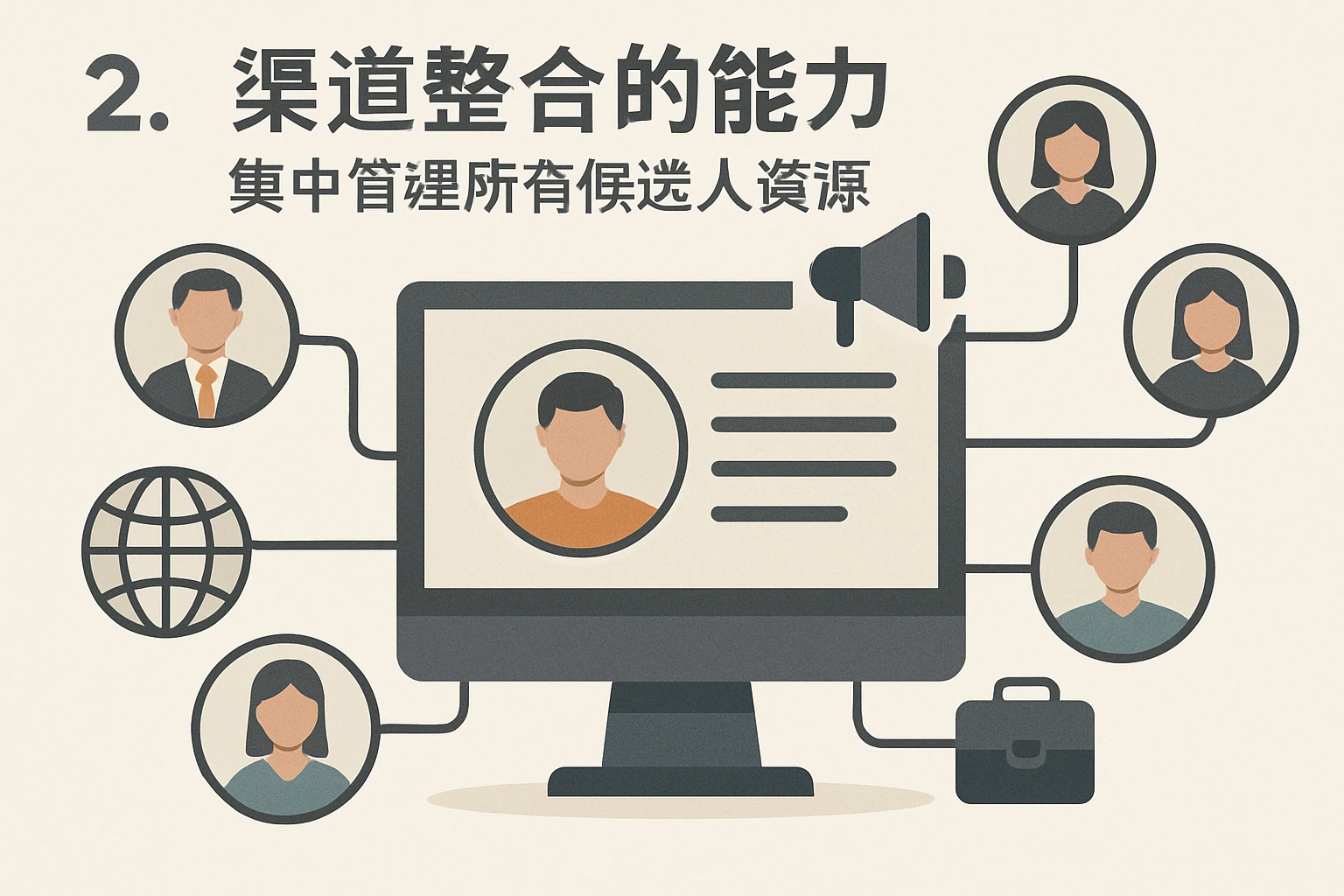 2. 渠道整合的能力：集中管理所有候选人资源