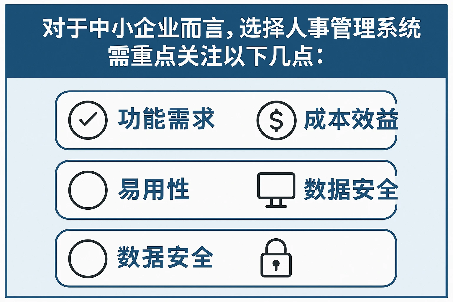 对于中小企业而言，选择人事管理系统时，需重点关注以下几点：