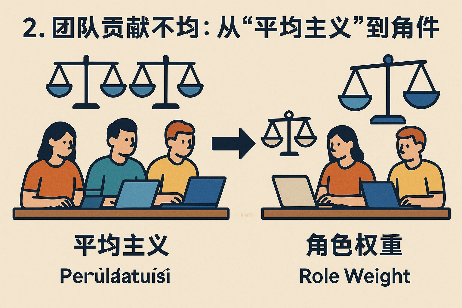 2. 团队贡献不均：从“平均主义”到“角色权重”