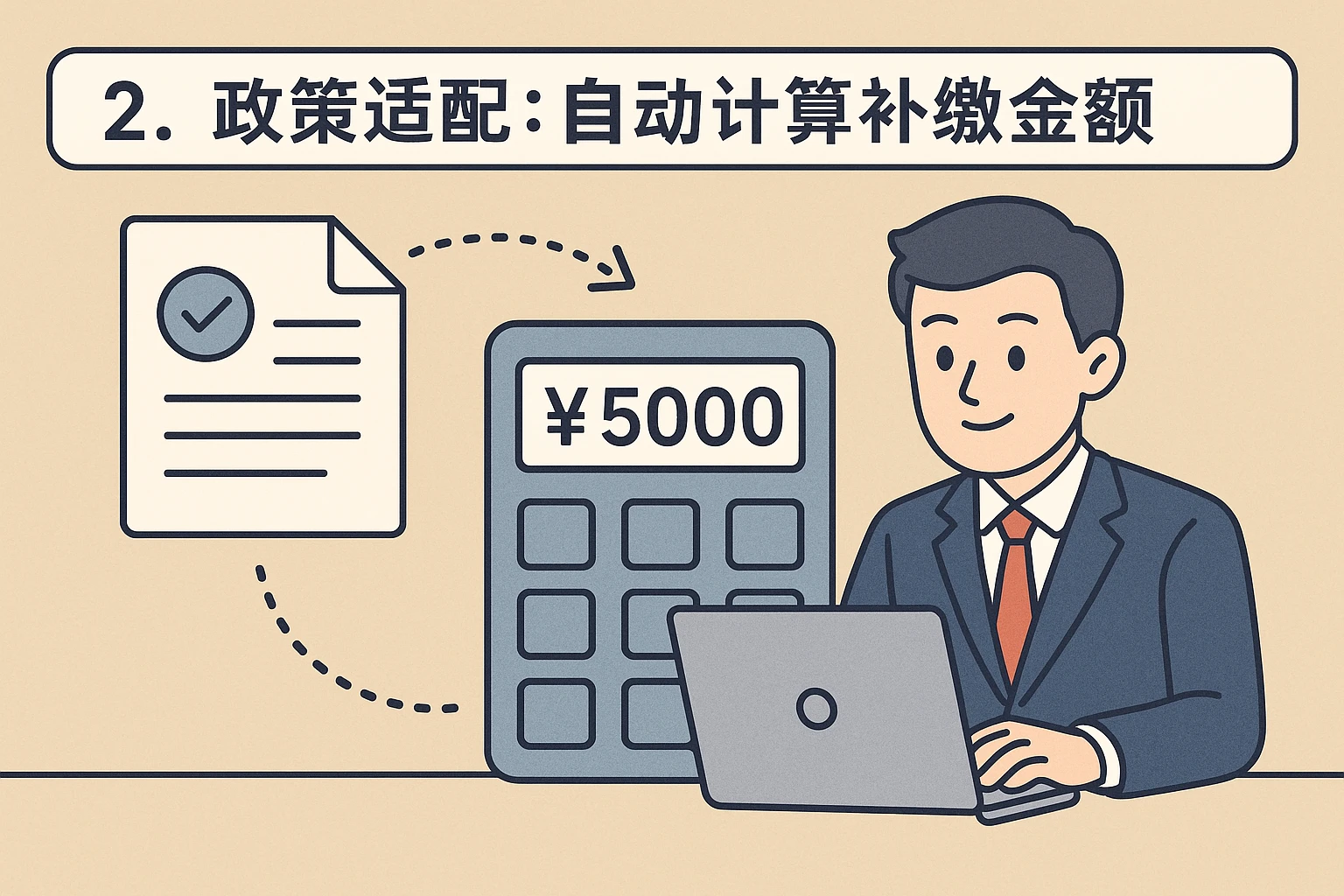 2. 政策适配：自动计算补缴金额
