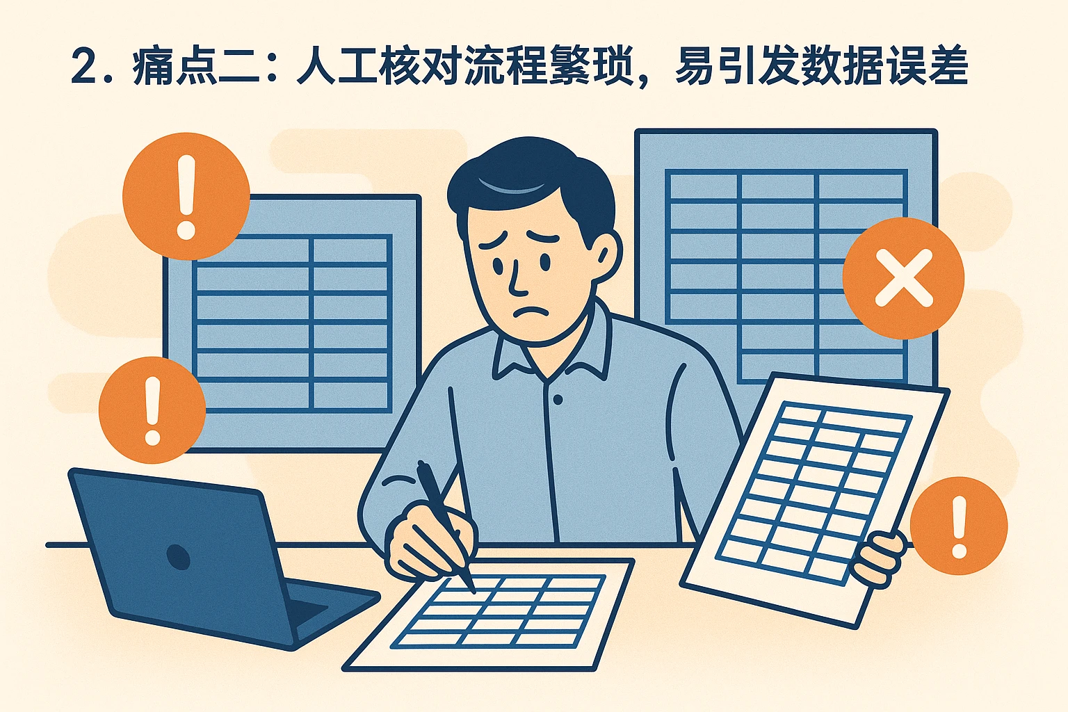 2. 痛点二：人工核对流程繁琐，易引发数据误差