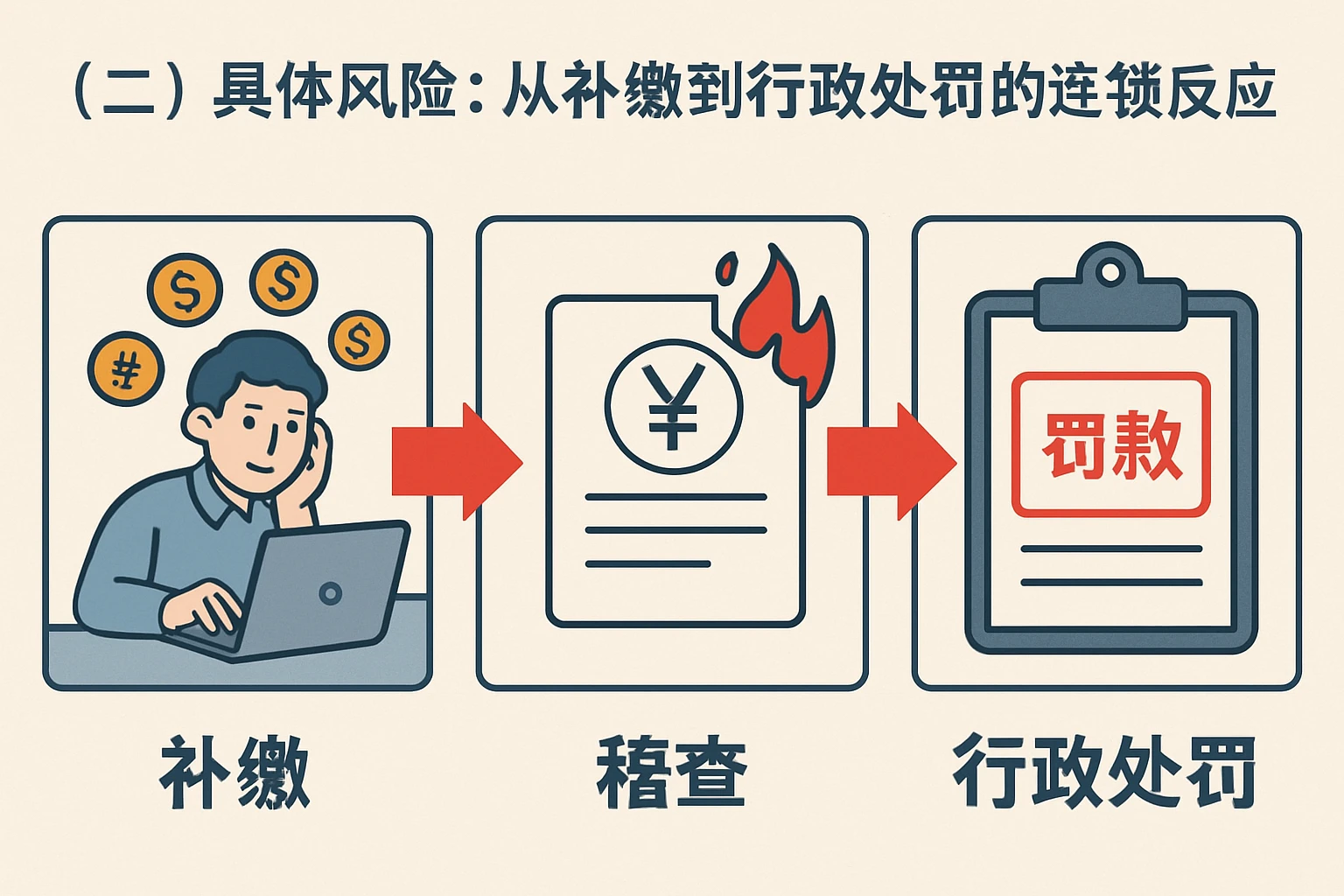 （二）具体风险：从补缴到行政处罚的连锁反应