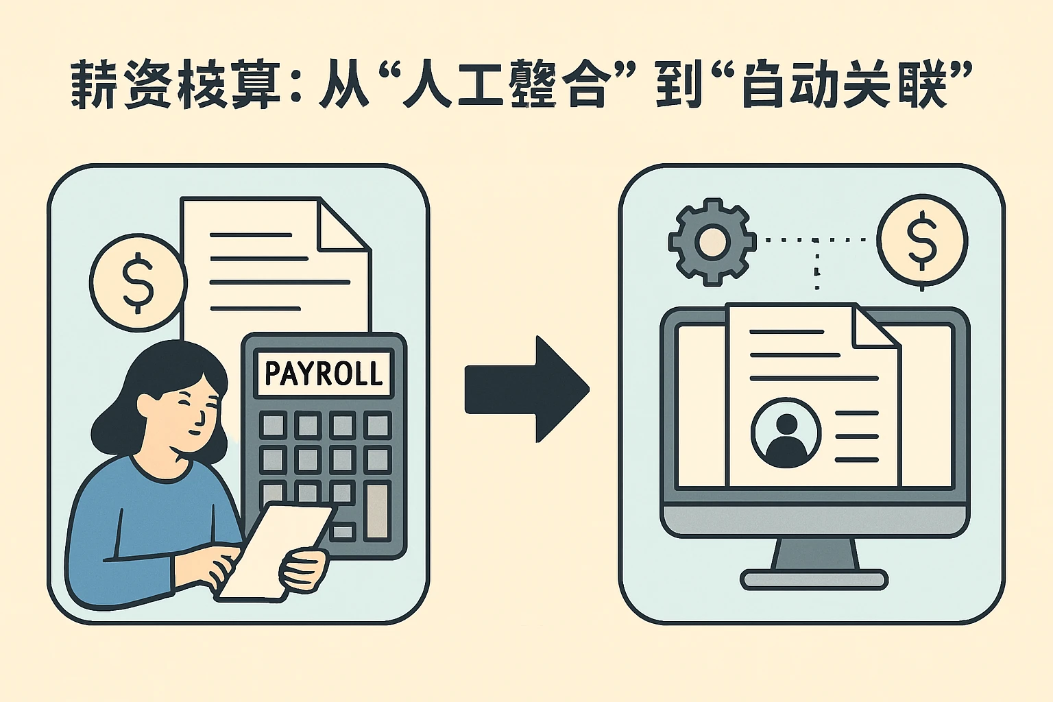 （二）薪资核算：从“人工整合”到“自动关联”