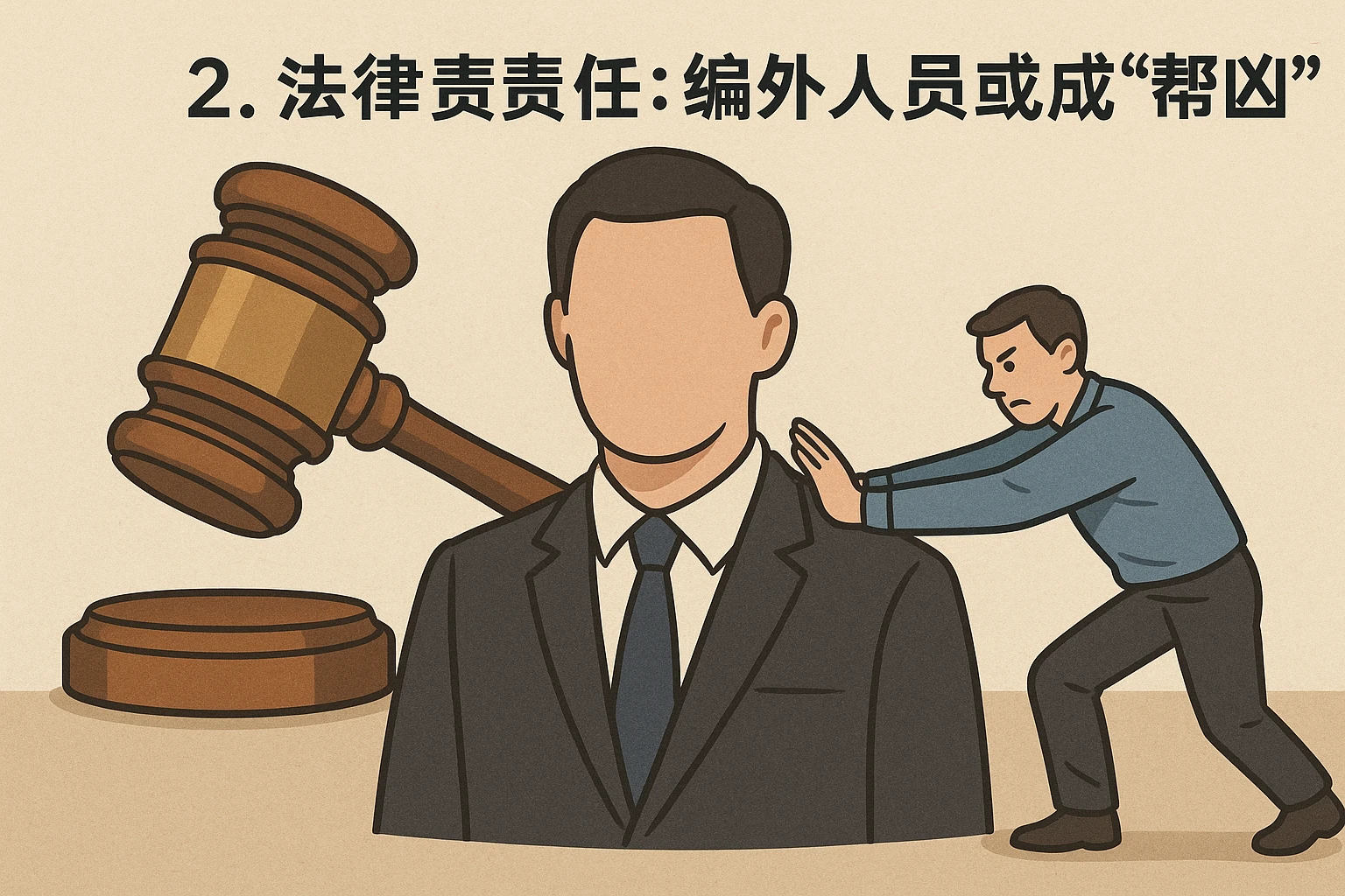 2. 法律责任：编外人员或成“帮凶”