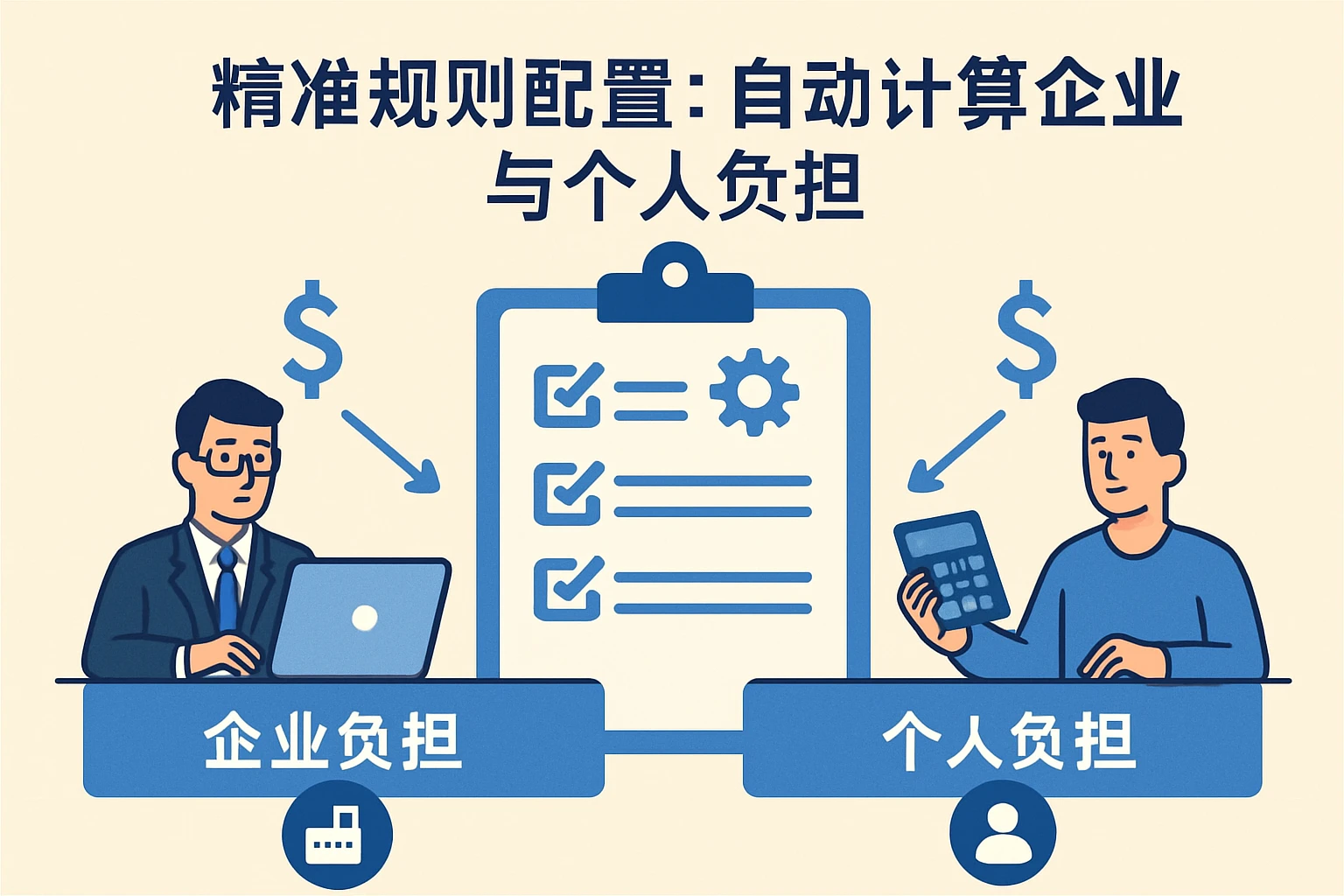 2. 精准规则配置：自动计算企业与个人负担