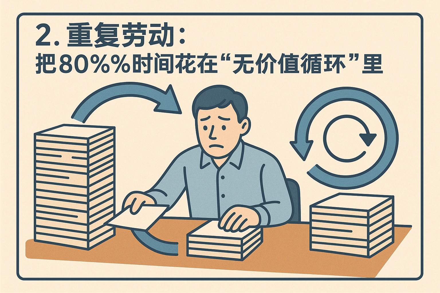2. 重复劳动：把80%的时间花在“无价值循环”里