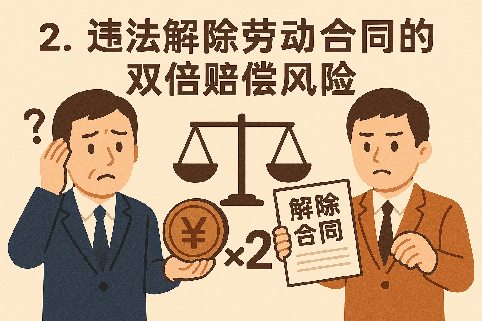 2. 违法解除劳动合同的双倍赔偿风险