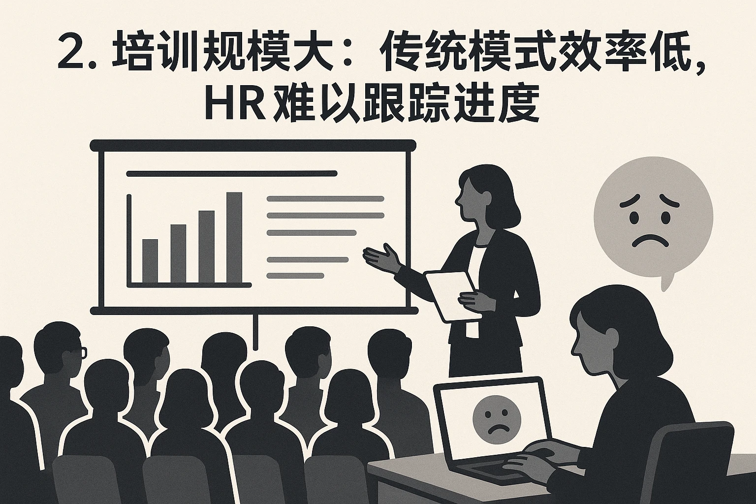 2. 培训规模大：传统模式效率低，HR难以跟踪进度