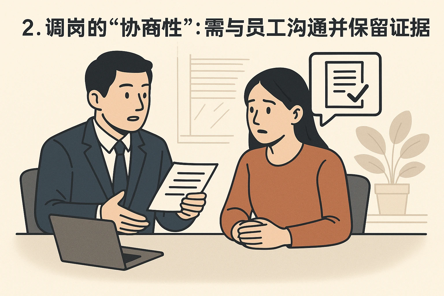 2. 调岗的“协商性”：需与员工沟通并保留证据