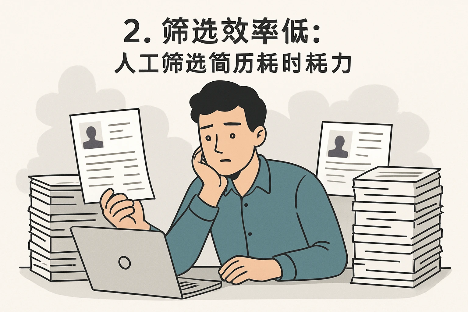 2. 筛选效率低：人工筛选简历耗时耗力