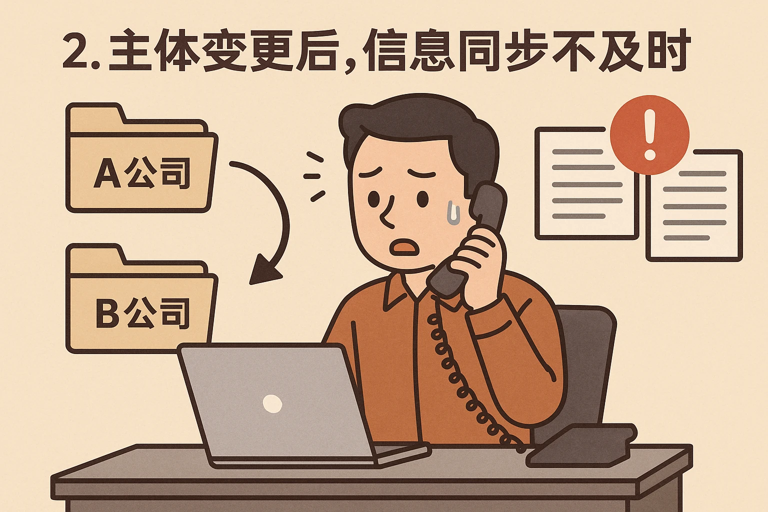 2. 主体变更后，信息同步不及时