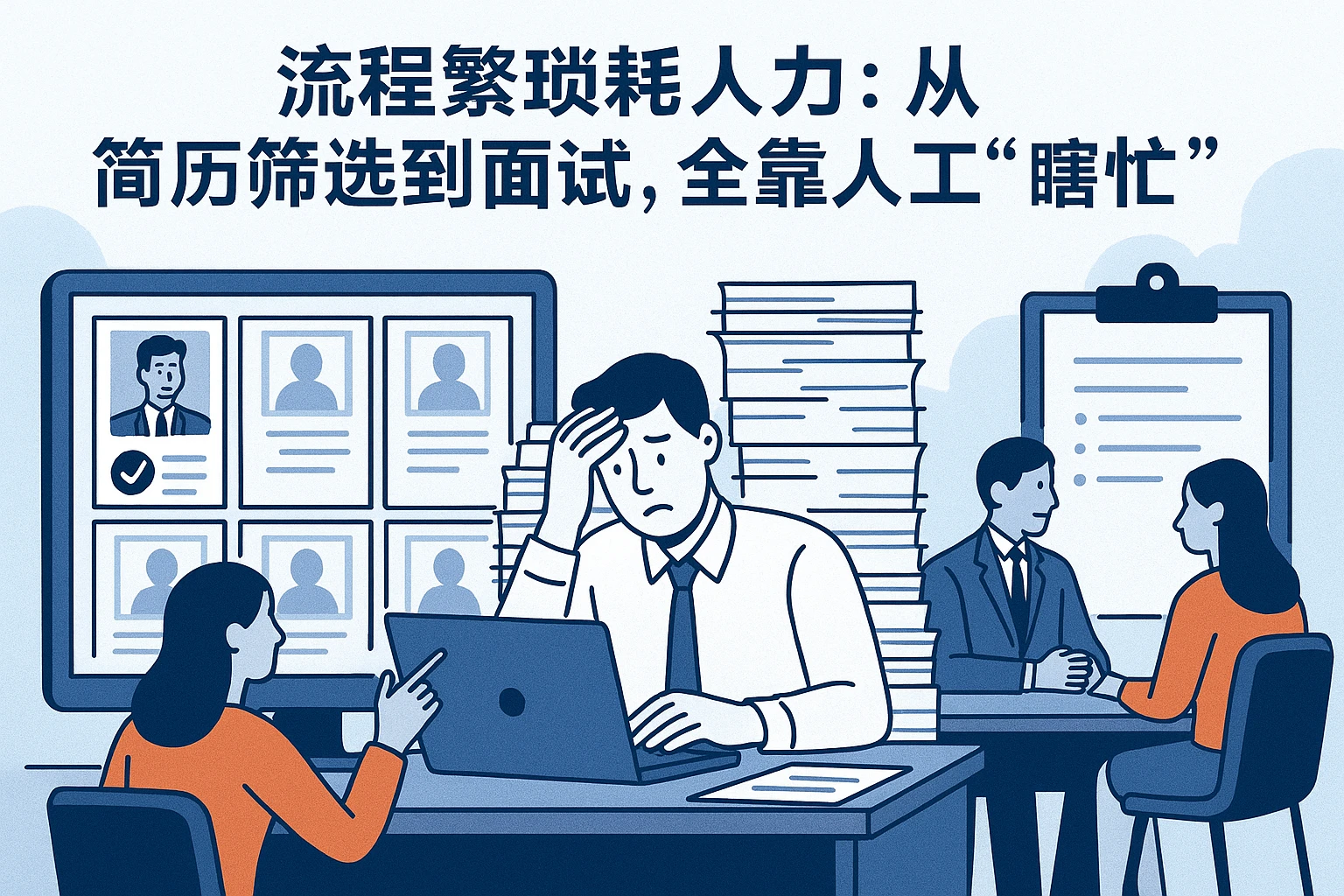 2. 流程繁琐耗人力：从简历筛选到面试，全靠人工“瞎忙”