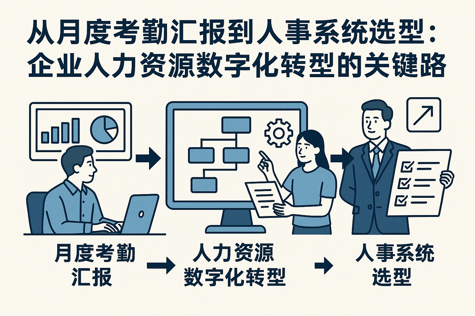 从月度考勤汇报到人事系统选型：企业人力资源数字化转型的关键链路
