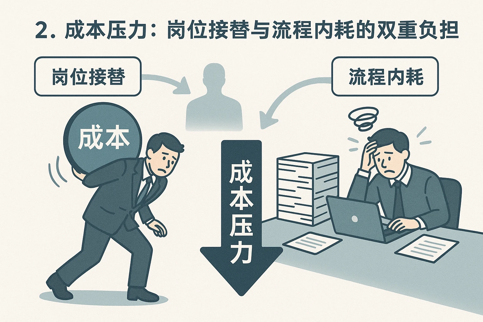 2. 成本压力：岗位接替与流程内耗的双重负担