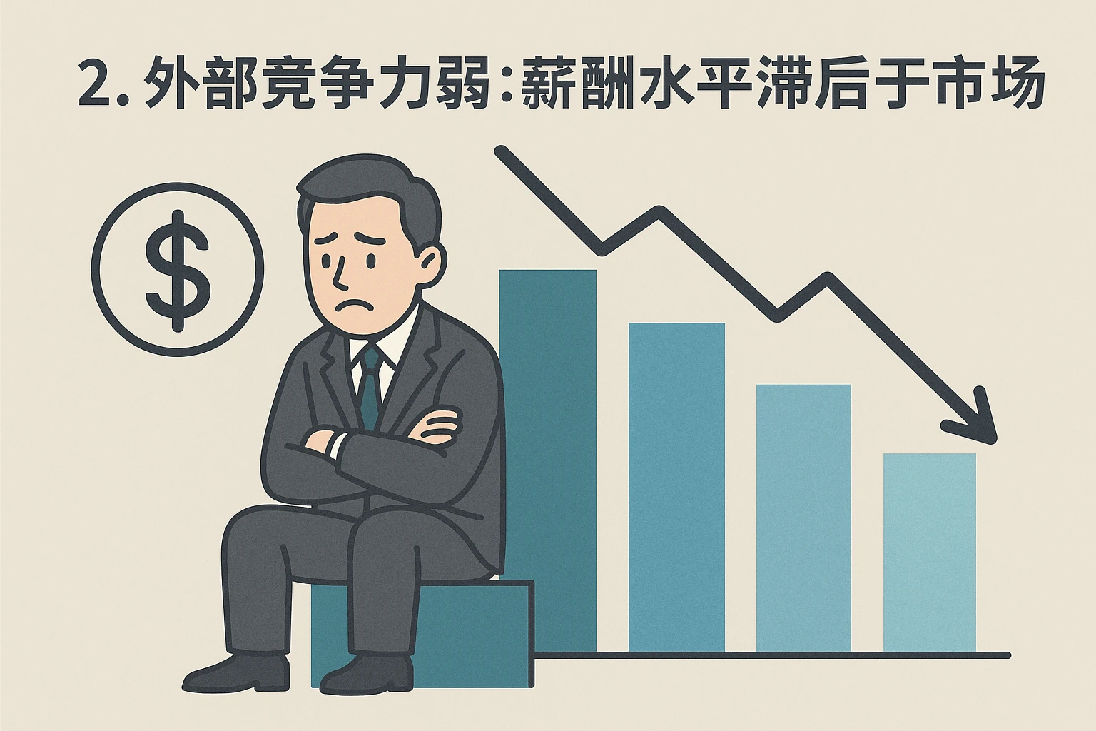 2. 外部竞争力弱：薪酬水平滞后于市场