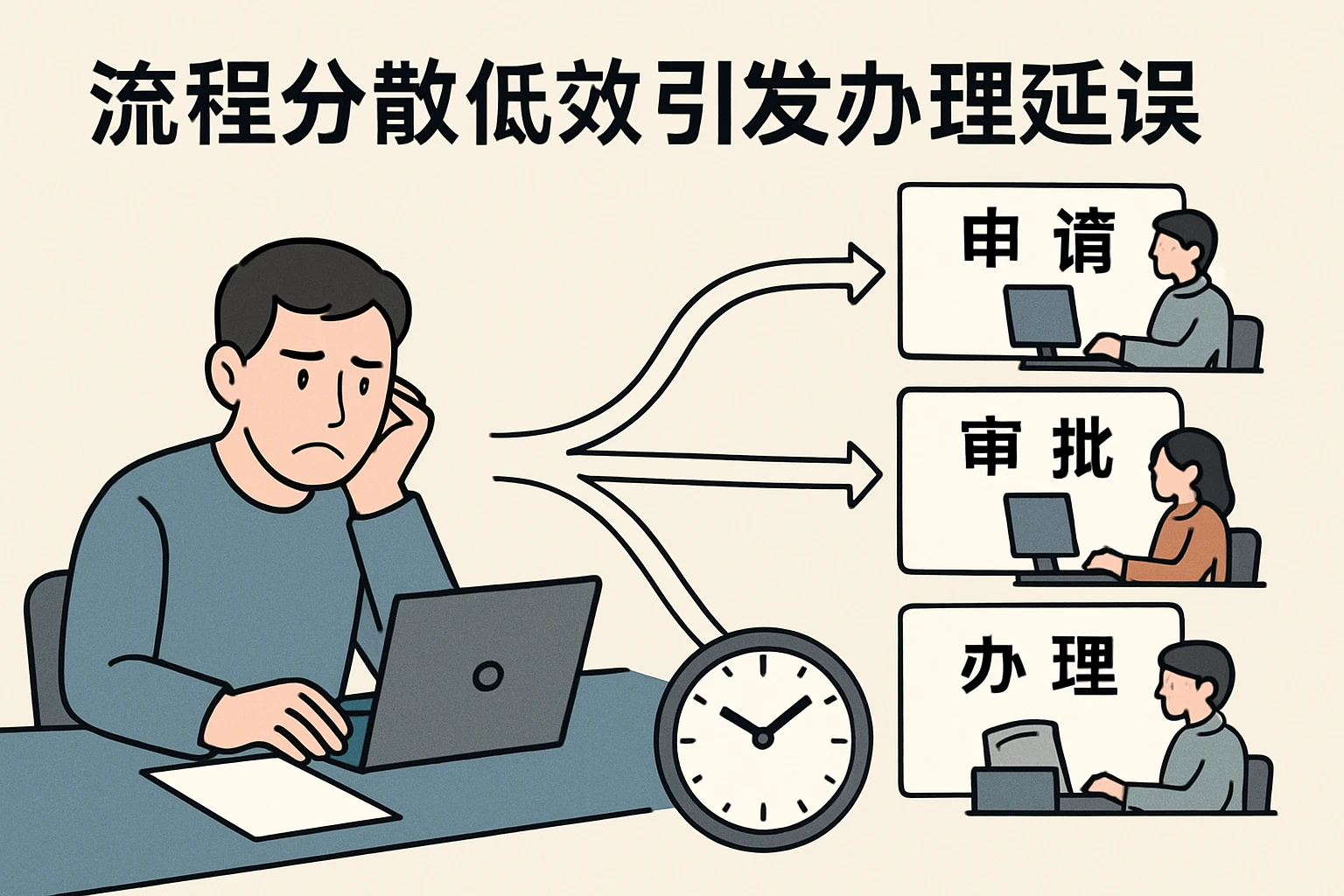 2. 流程分散低效引发办理延误