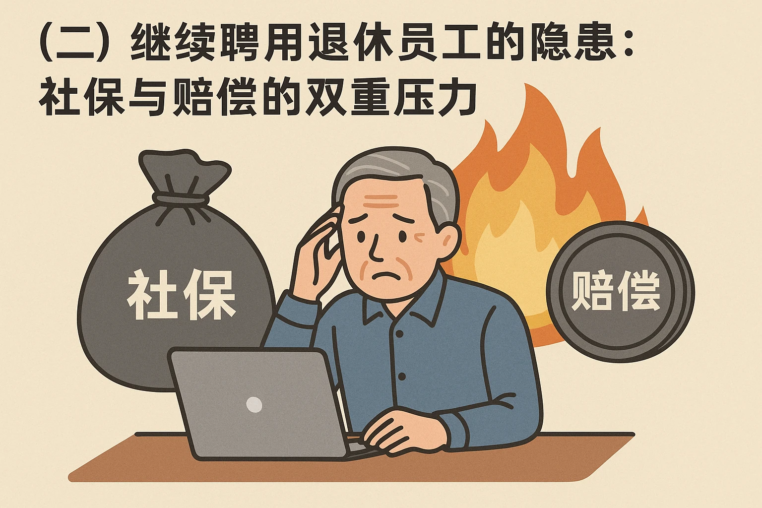 （二）继续聘用退休员工的隐患：社保与赔偿的双重压力