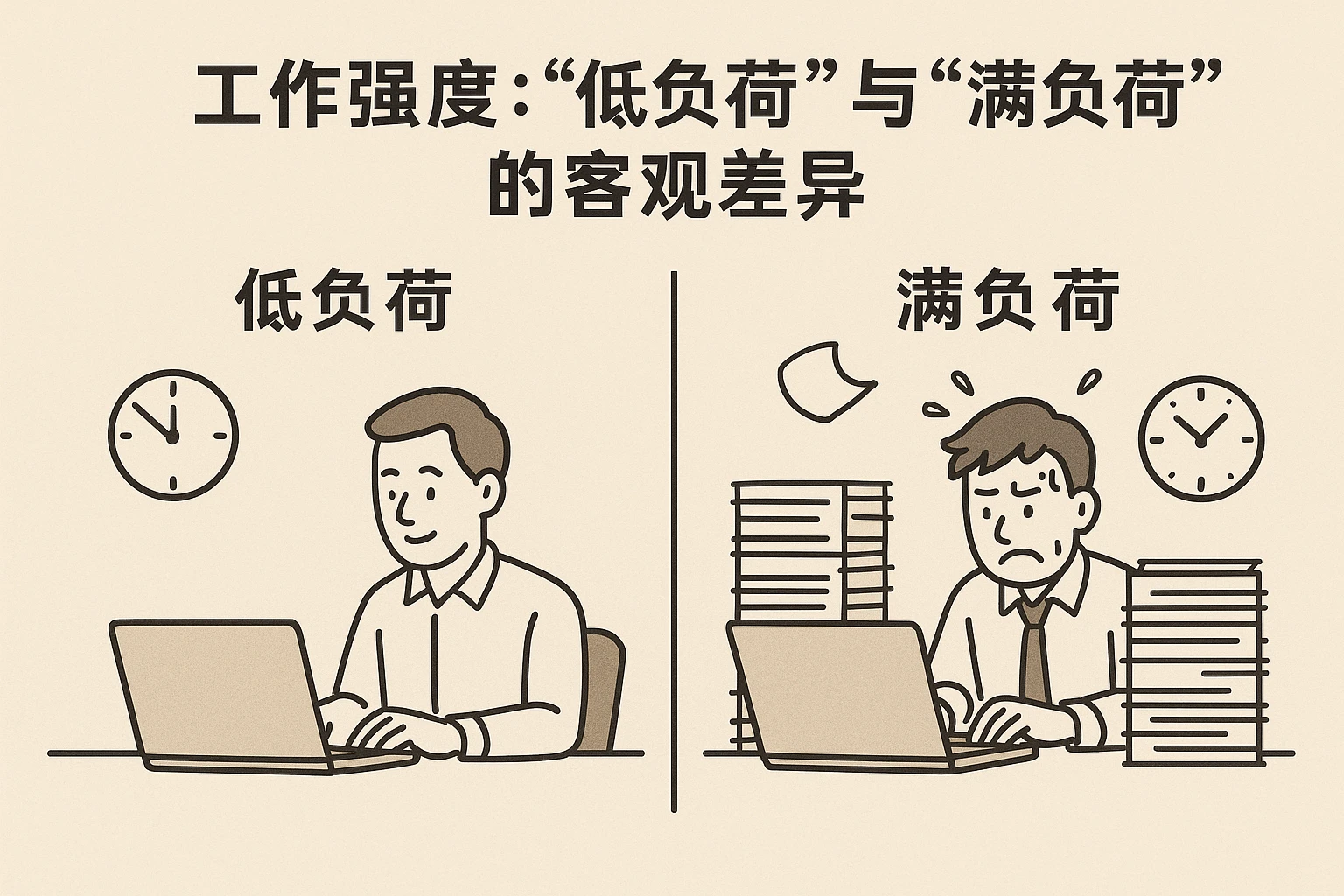 2. 工作强度：“低负荷”与“满负荷”的客观差异