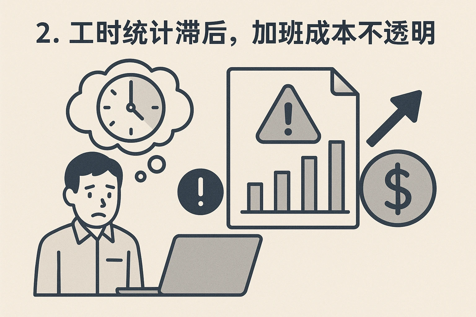 2. 工时统计滞后，加班成本不透明