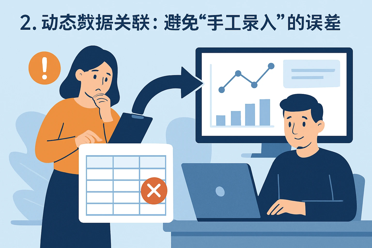 2. 动态数据关联：避免“手工录入”的误差