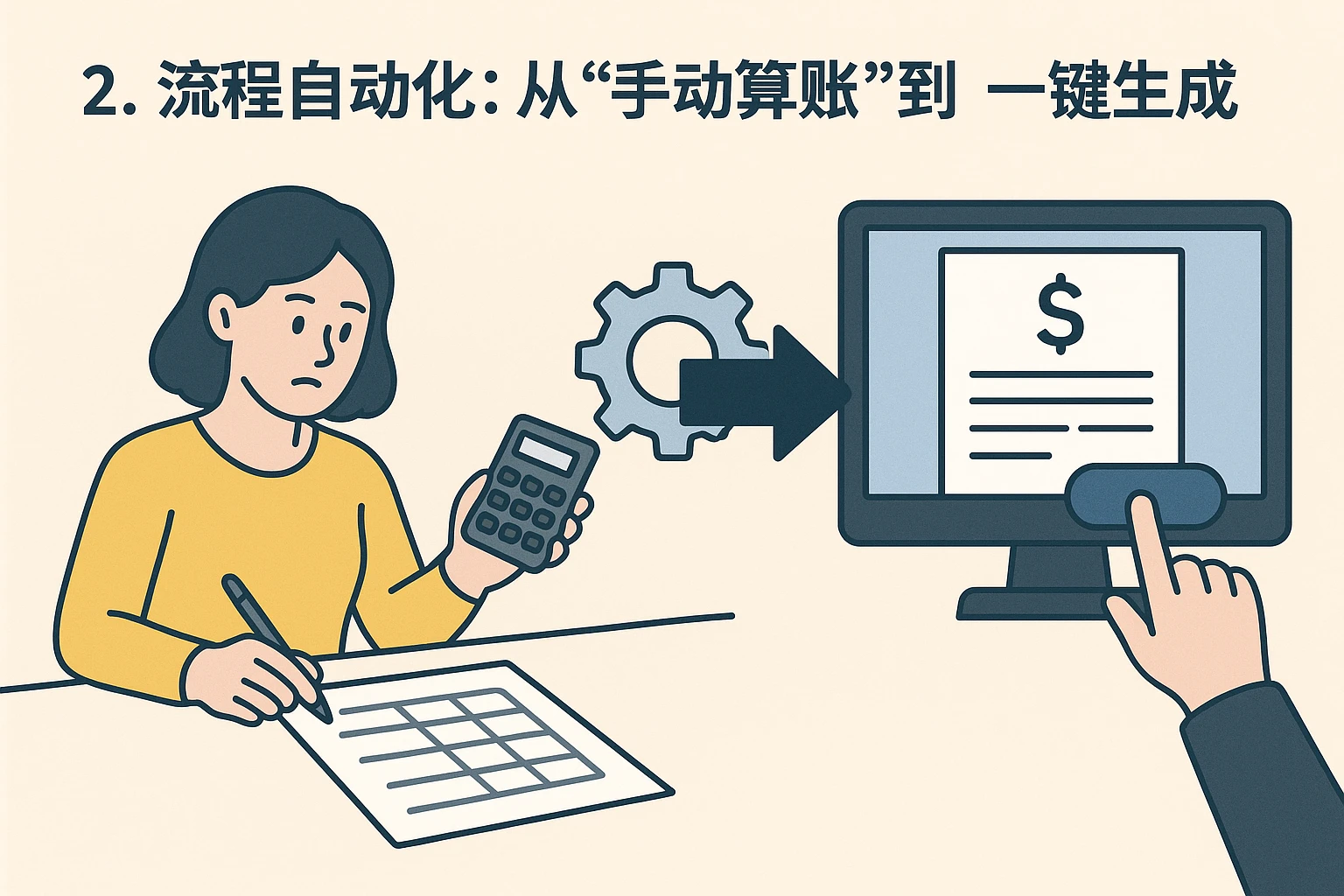 2. 流程自动化：从“手动算账”到“一键生成”