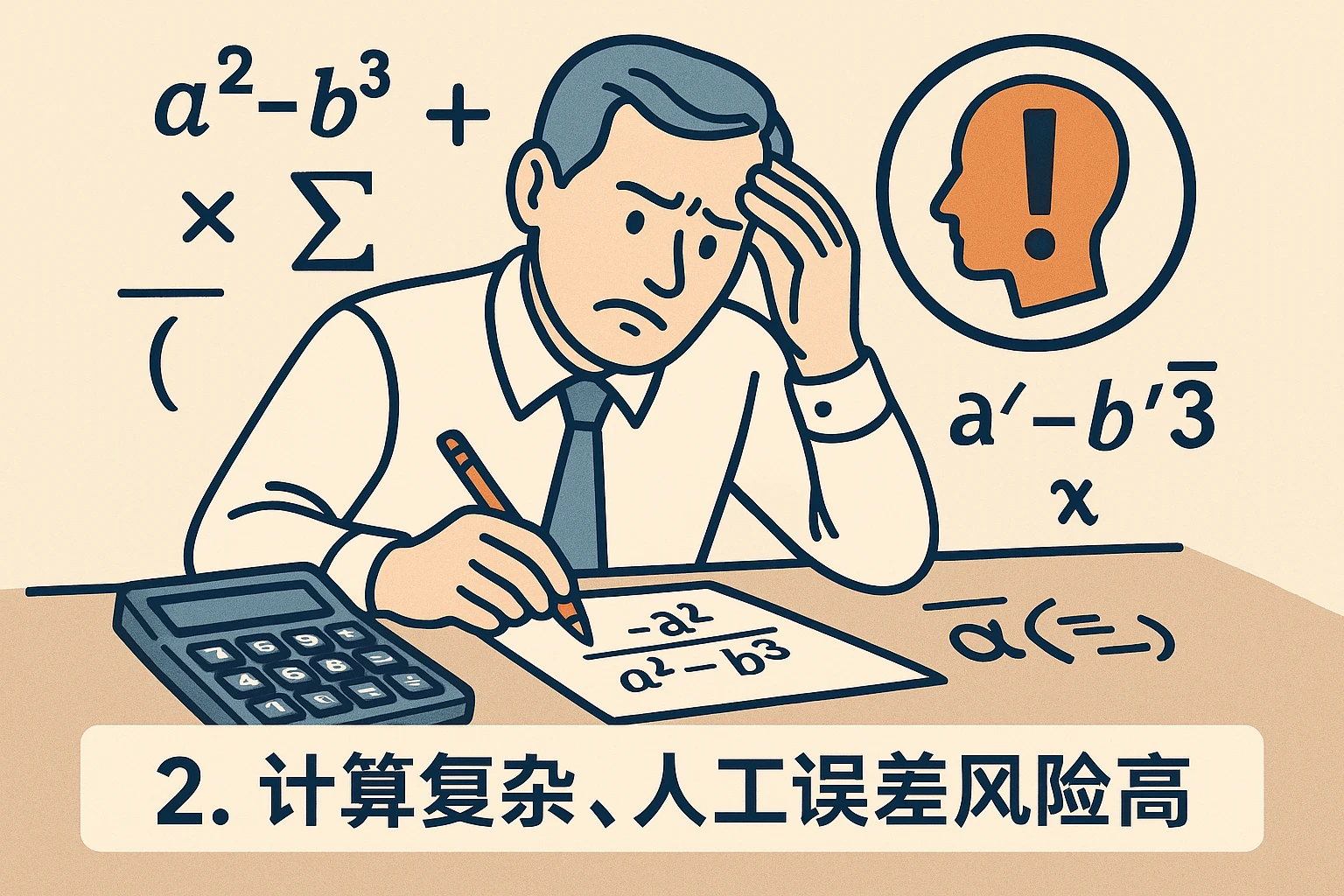 2. 计算复杂，人工误差风险高