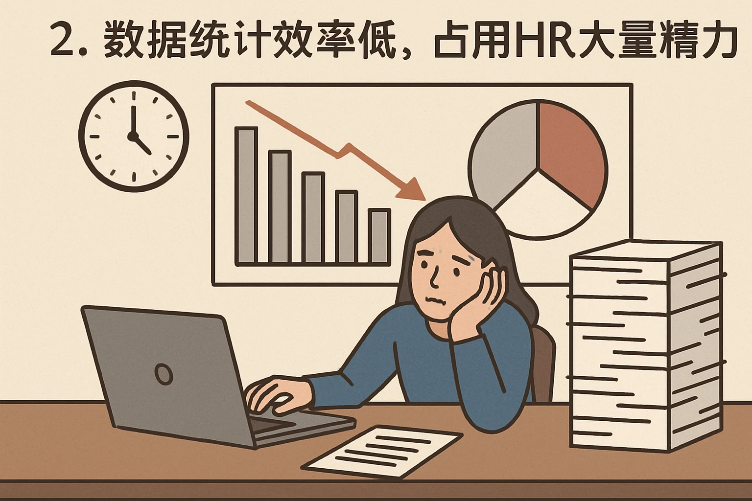 2. 数据统计效率低，占用HR大量精力