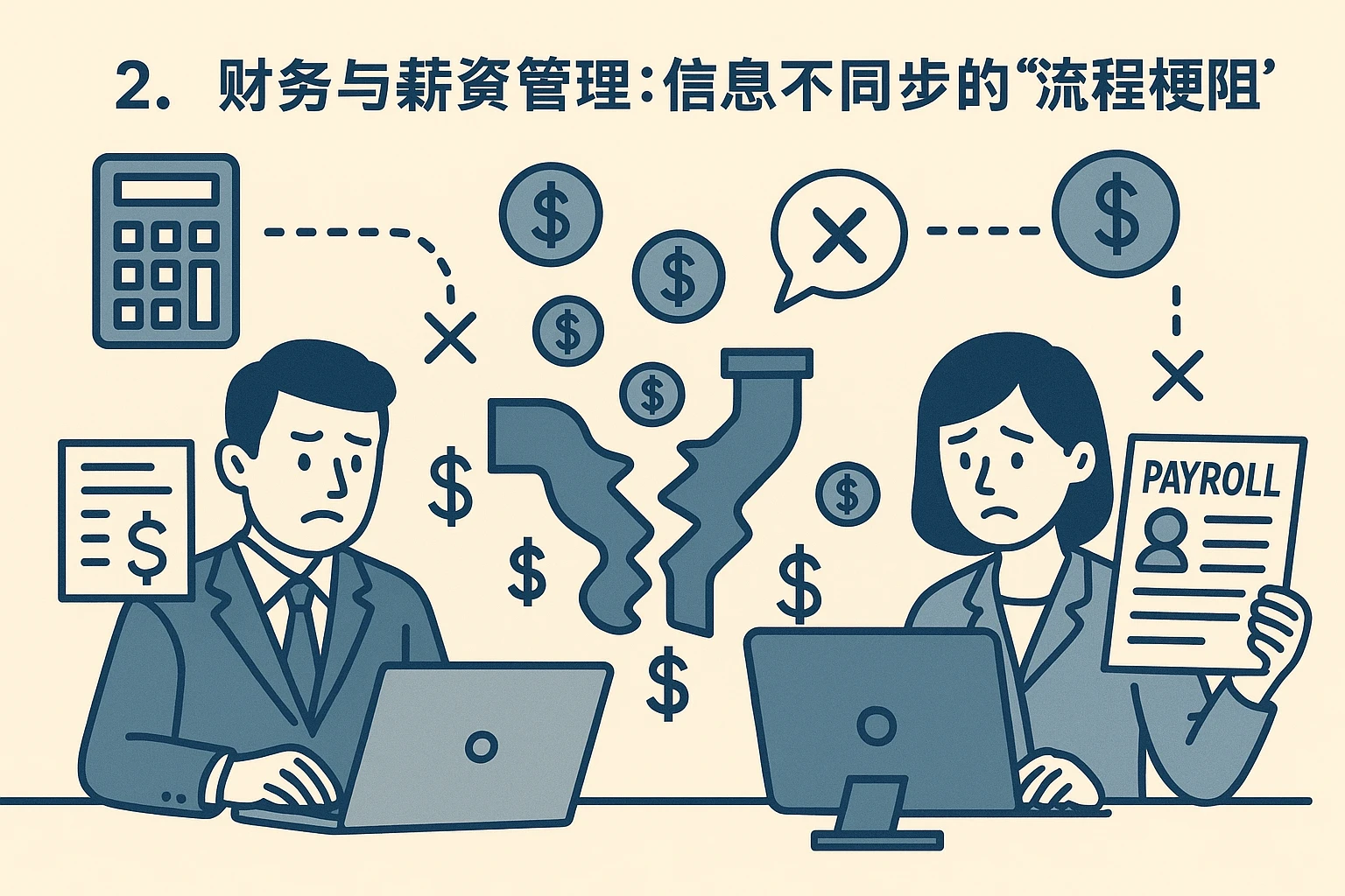 2. 财务与薪资管理：信息不同步的“流程梗阻”