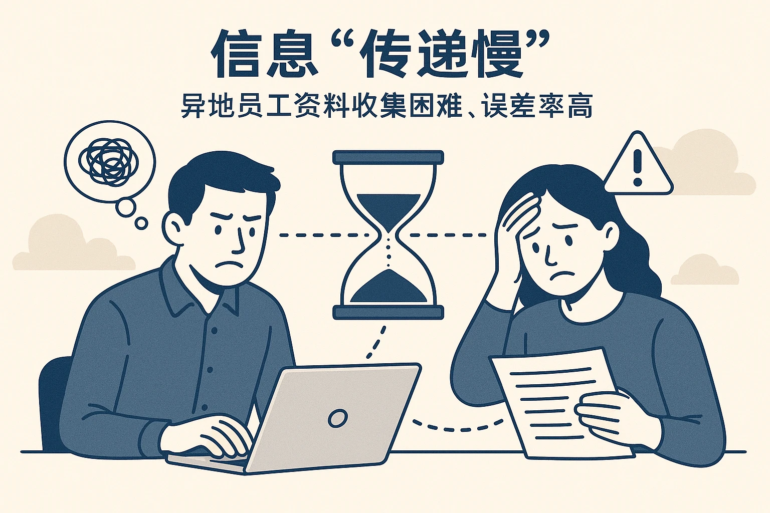 2. 信息“传递慢”：异地员工资料收集困难，误差率高