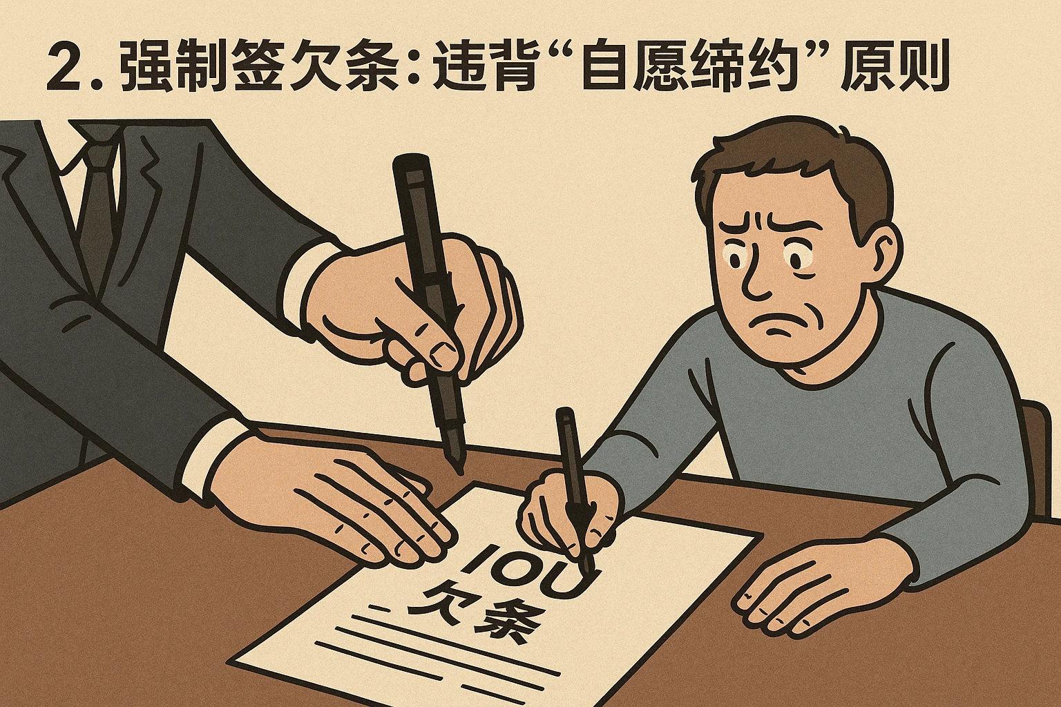 2. 强制签欠条：违背“自愿缔约”原则