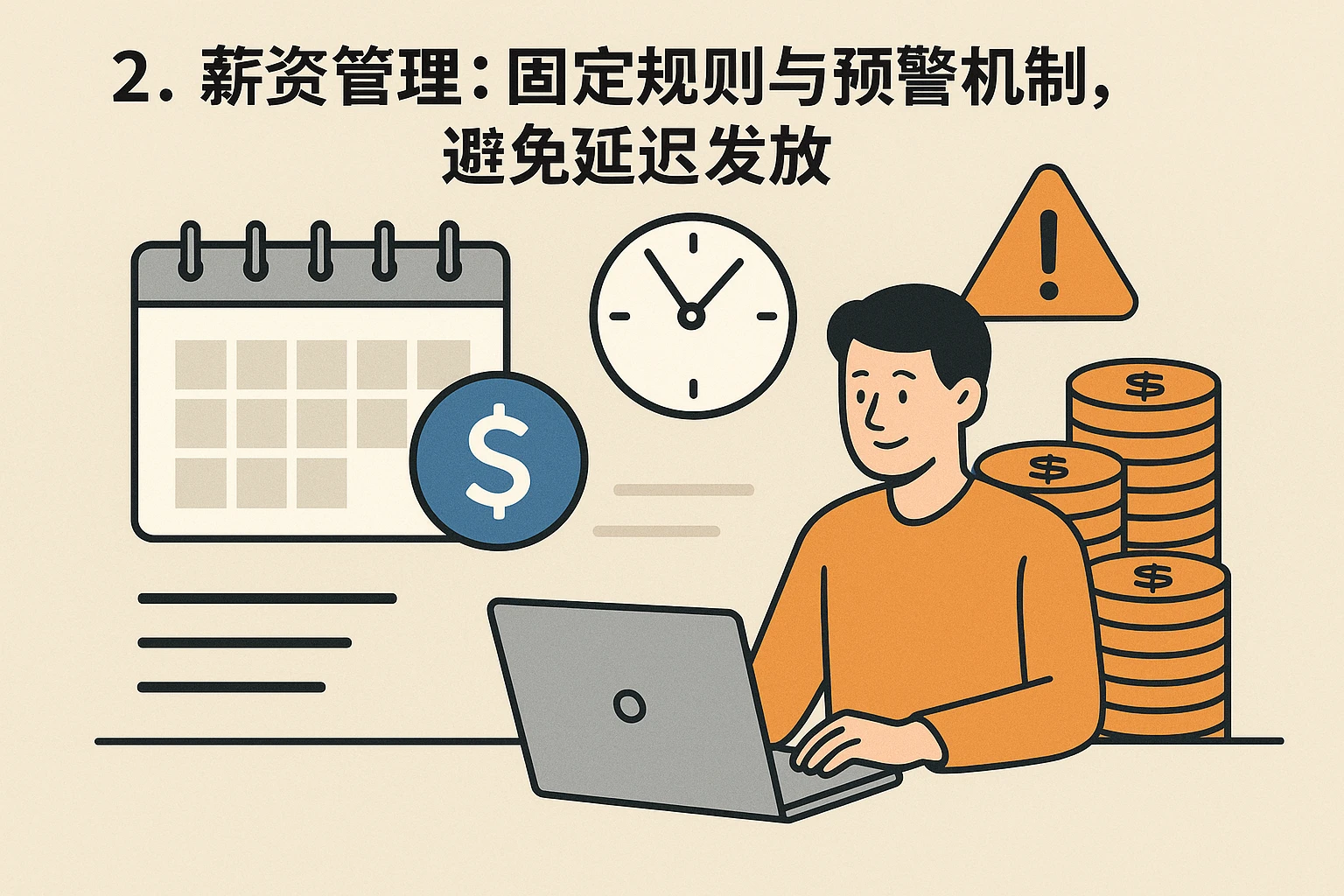 2. 薪资管理：固定规则与预警机制，避免延迟发放