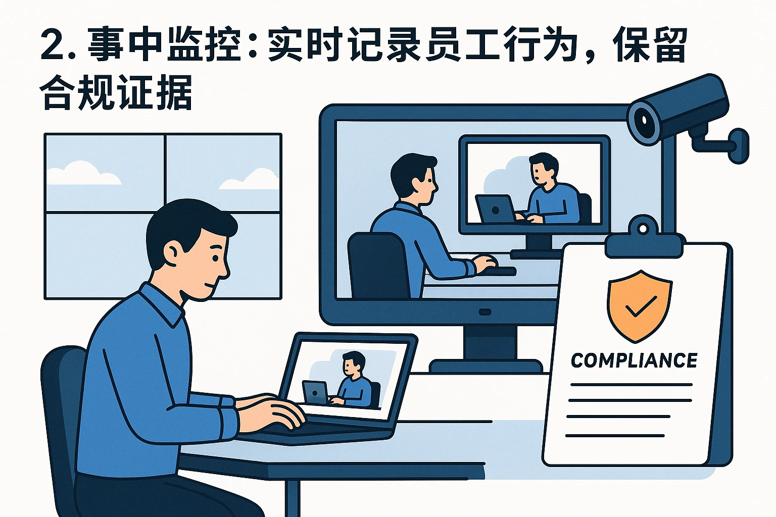 2. 事中监控：实时记录员工行为，保留合规证据